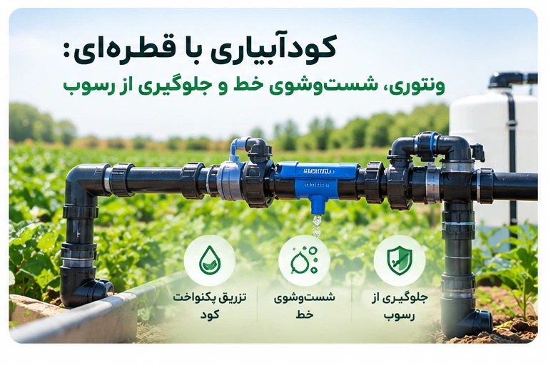 کودآبیاری با قطره‌ای: ونتوری، شست‌وشوی خط و جلوگیری از رسوب